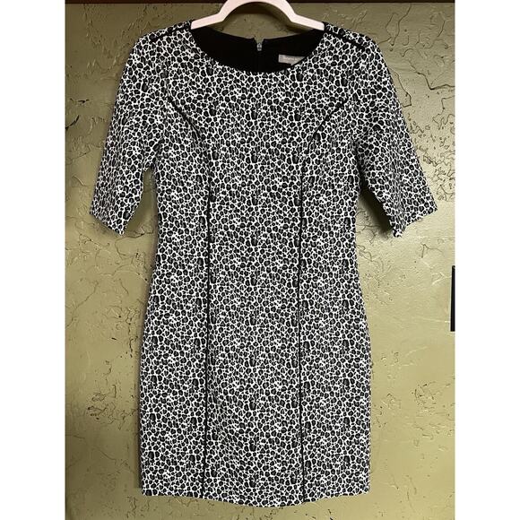 Banana Republic Dress 2 Petite White Black Gray Leopard Piping Sheath 3/4 Sl LN - Picture 9 of 15